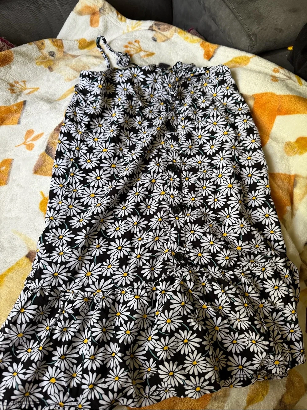 Little Lass Black Daisy Print Girls Dress - Size 6X
